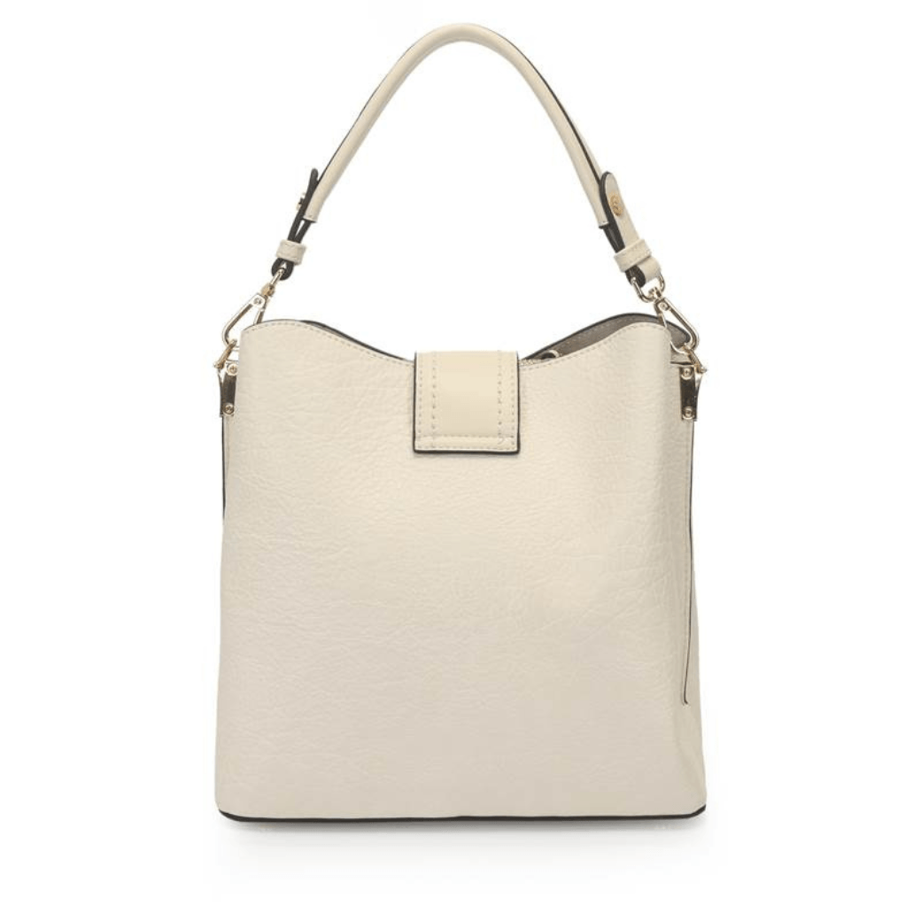 Bolsa de mão WJ off white vista traseira com acabamento texturizado